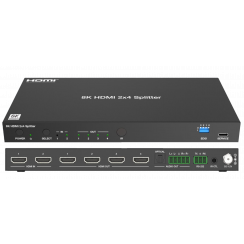 Sélecteur/Distributeur HDMI 2x4 , 4K@120HZ 4:4:4 , HDMI2.1 , HDCP2.3 , 48 GBPS , Audio désembéddé, RS-232