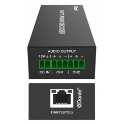 Décodeur DANTE Audio Analogique 2 canneaux avec PoE