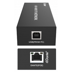 Encodeur / décodeur DANTE Audio USB 2 canneaux avec PoE