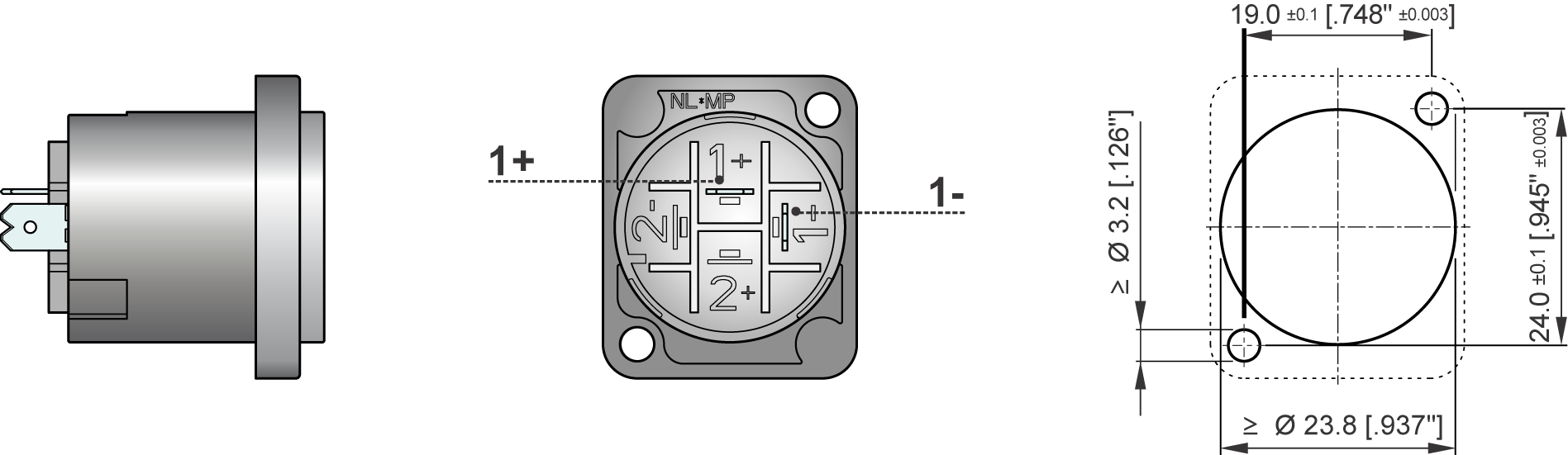 Neutrik NL2MP Embase 2 points Assemblage Neutrik NL2MP Embase 2 points Assemblage